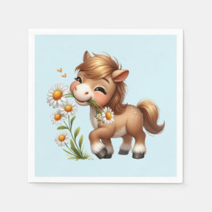 Cute Pony Eating Daisies Napkin
