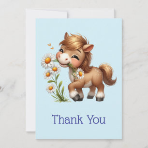 Cute Pony Eating Daisies Thank You Card