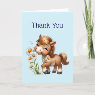 Cute Pony Eating Daisies Thank You Card