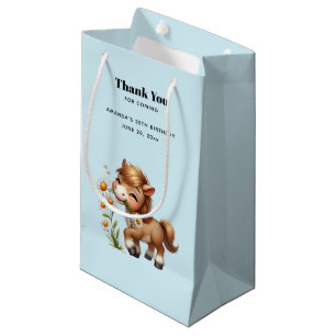 Cute Pony Eating Daisies Thank You Small Gift Bag