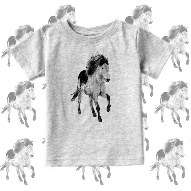 Cute Pony in motion, black and white  Baby T-Shirt (Creator Uploaded)