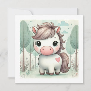 Cute Pony in Whimsical Forest Greeting Card