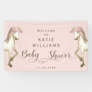 Cute Pony Pink Baby Shower Welcome Sign Banner II