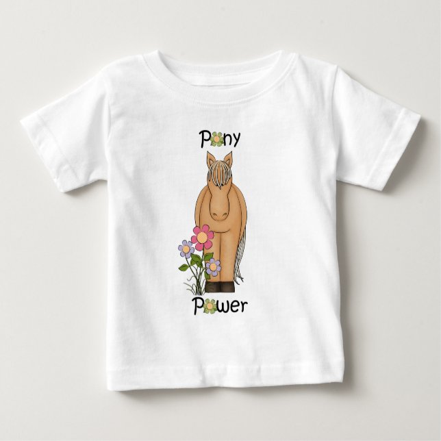 Cute Pony Power Horse and Flowers Baby T-Shirt (Front)
