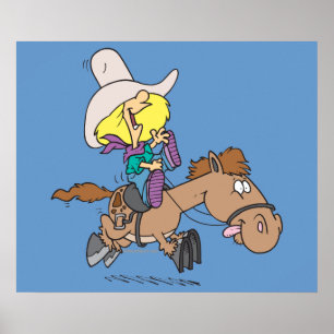 cute pony ride cartoon poster