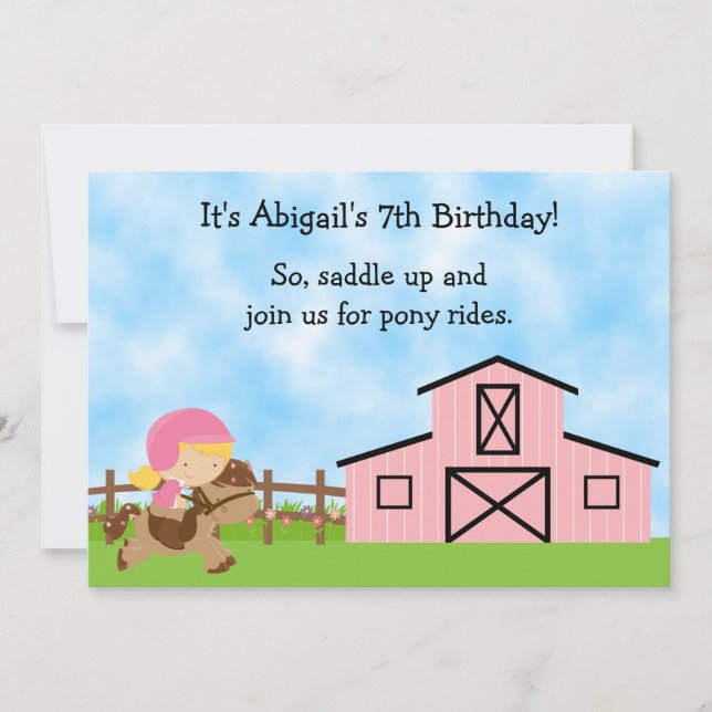 Cute Pony Rides Birthday Invitation for Girls (Front)