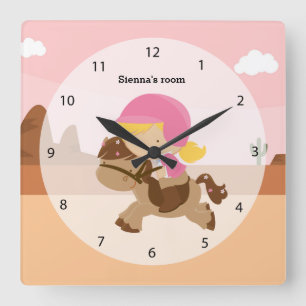 Cute pony square wall clock