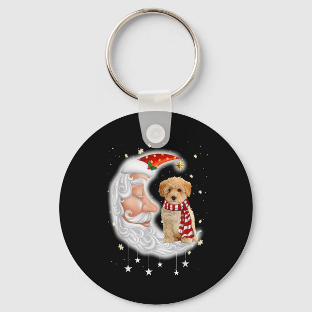 Cute Poochon With Santa Hat Christmas Dog Lover Key Ring (Front)