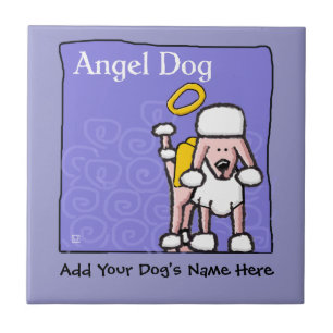 Cute Poodle Angel Dog Memorial Ceramic Tile