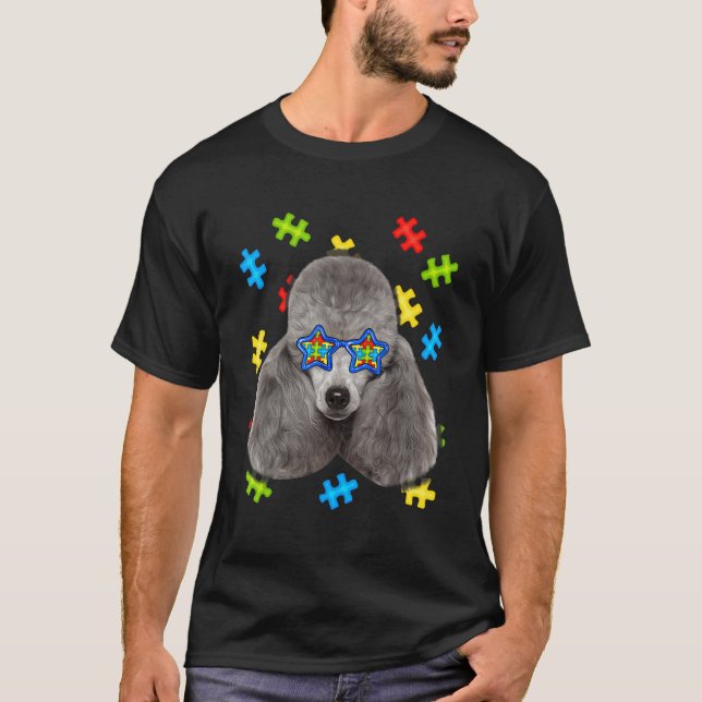 Cute Poodle Autism Puzzle Sunglasses Puppies Owner T-Shirt (Front)