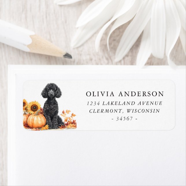 Cute Poodle Autumn Return Address Label (Insitu)