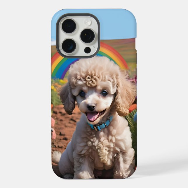 Cute Poodle Colourful flower and rainbow iPhone Case (Back)