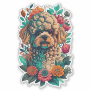 Cute Poodle Dog And Flowers Cut Vinyl