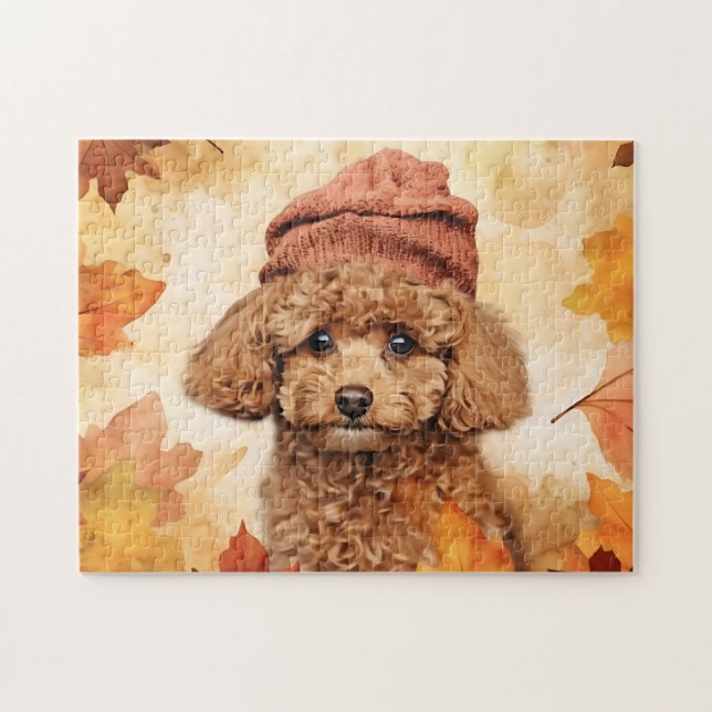 Cute Poodle Dog/Autumn/Fall Jigsaw Puzzle (Horizontal)
