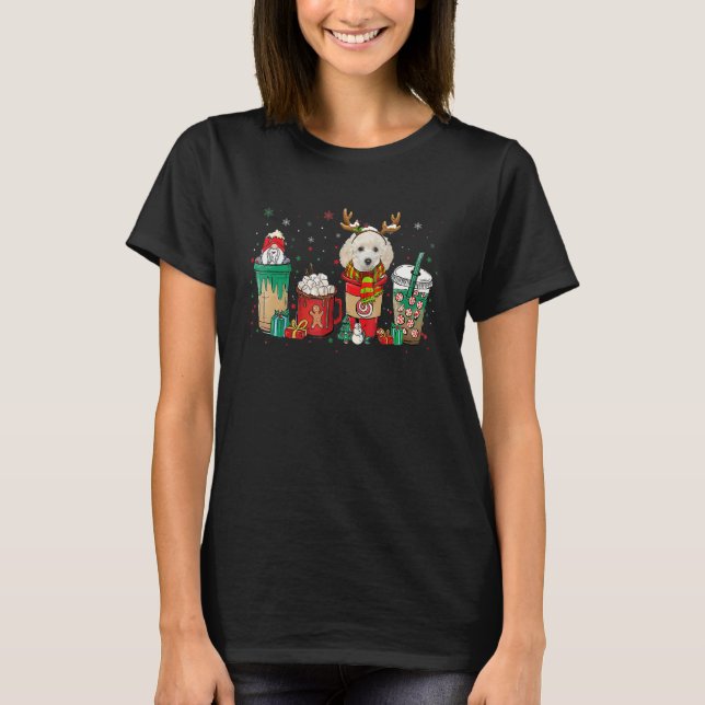 Cute Poodle Dog Christmas Coffee Pajamas Xmas T-Shirt (Front)