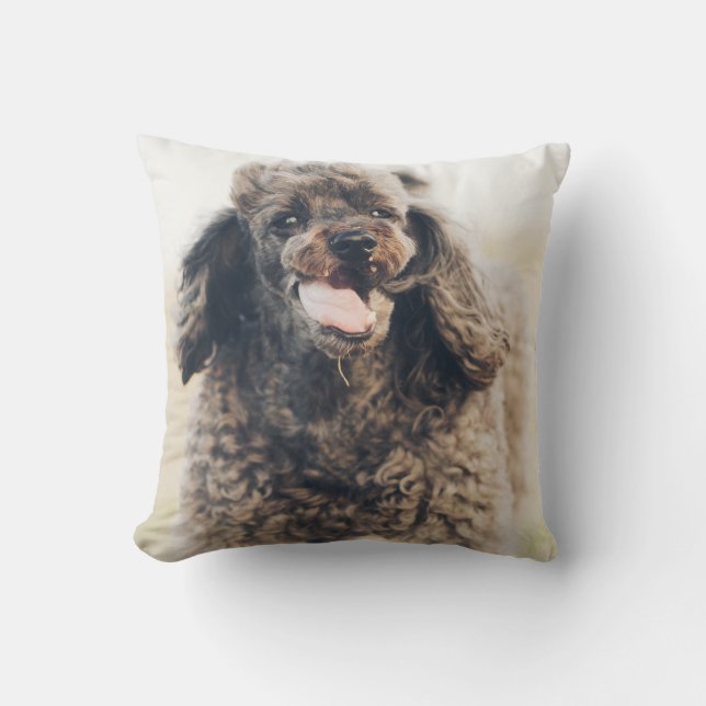 Cute Poodle Dog Face Smile Smiling Cushion (Front)