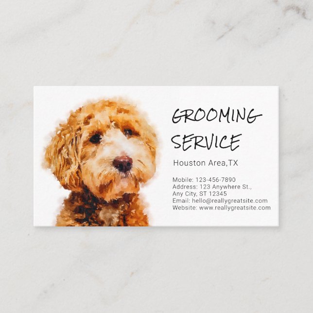 Cute Poodle Dog Grooming Shop (with service menu) Business Card (Front)