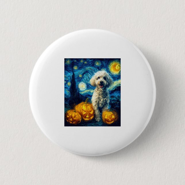 Cute Poodle Dog Halloween Jack O Lantern Pumpkin F 6 Cm Round Badge (Front)