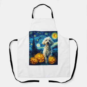 Cute Poodle Dog Halloween Jack O Lantern Pumpkin F Apron