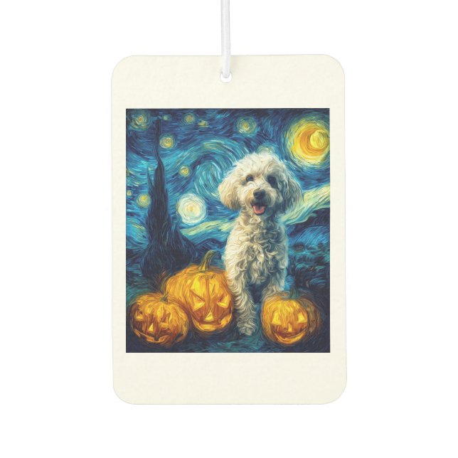 Cute Poodle Dog Halloween Jack O Lantern Pumpkin F Car Air Freshener (Front)