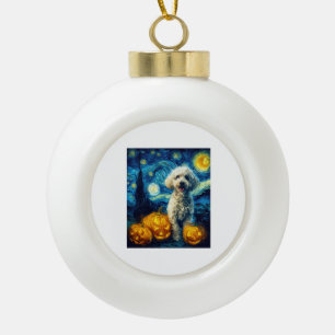 Cute Poodle Dog Halloween Jack O Lantern Pumpkin F Ceramic Ball Christmas Ornament