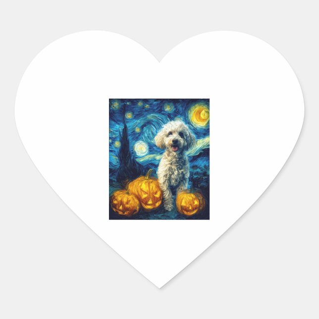 Cute Poodle Dog Halloween Jack O Lantern Pumpkin F Heart Sticker (Front)