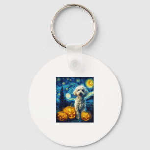 Cute Poodle Dog Halloween Jack O Lantern Pumpkin F Key Ring