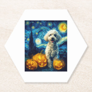 Cute Poodle Dog Halloween Jack O Lantern Pumpkin F Paper Coaster