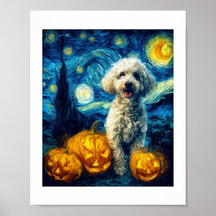 Cute Poodle Dog Halloween Jack O Lantern Pumpkin F Poster