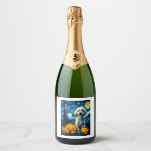 Cute Poodle Dog Halloween Jack O Lantern Pumpkin F Sparkling Wine Label