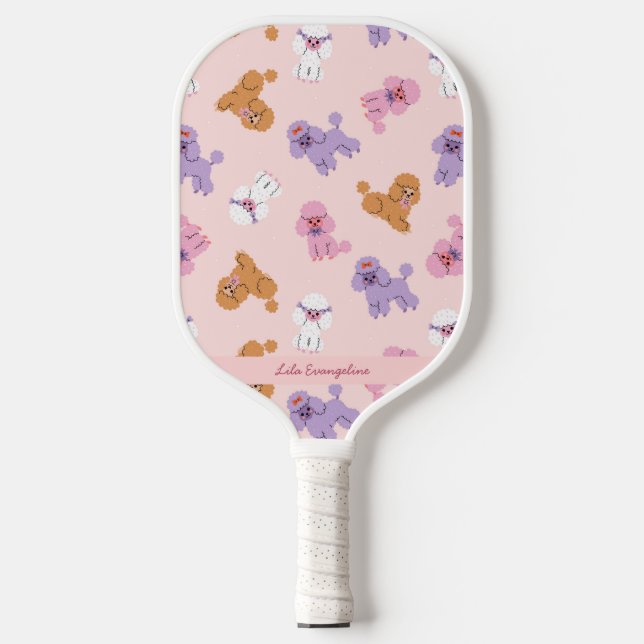 Cute Poodle Dog Lover Custom Name Pickleball Paddle (Front)