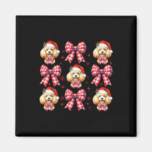 Cute Poodle Dog Red Plaid Coquette Bow Christmas F Magnet