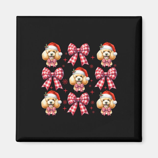 Cute Poodle Dog Red Plaid Coquette Bow Christmas F Magnet (Front)