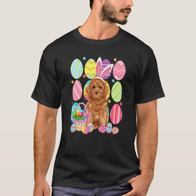 Cute Poodle Easter Bunny Ear Colourful Easter Egg  T-Shirt (Front)