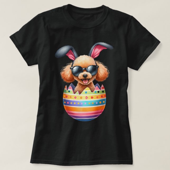 Cute Poodle Egg Happy Easter Day Dog Dad Dog Mum T-Shirt (Design Front)