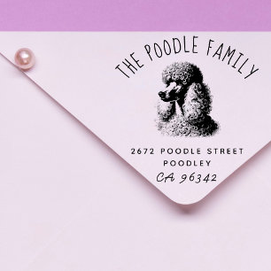 Cute Poodle Family Name Return Address Rubber Stamp