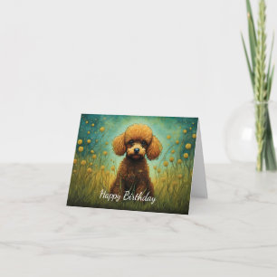 Cute Poodle Flower Meadow Happy Birthday Card
