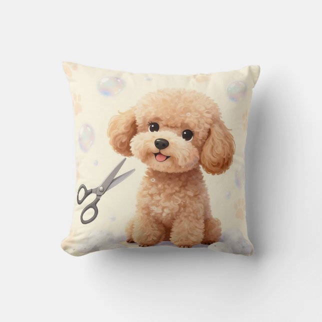 Cute Poodle Grooming Bubbles Scissors  Cushion (Front)