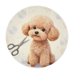 Cute Poodle Grooming Bubbles Scissors Cutting Board