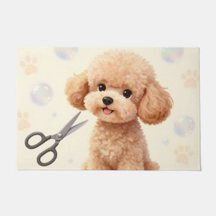 Cute Poodle Grooming Bubbles Scissors Doormat