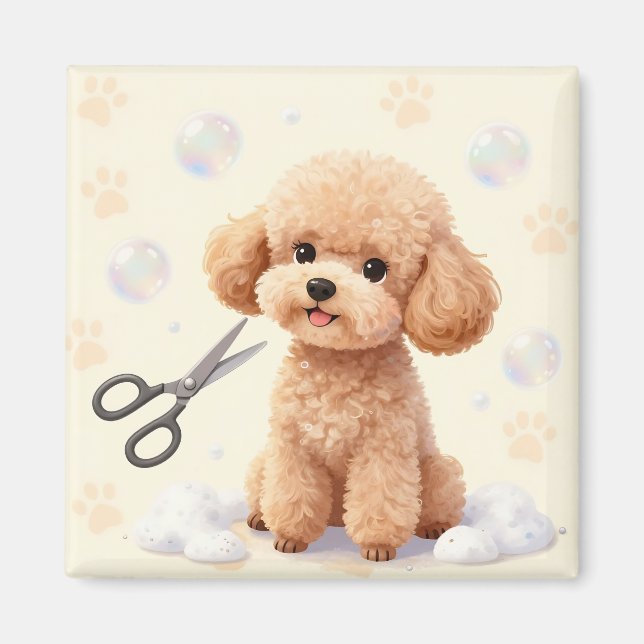 Cute Poodle Grooming Bubbles Scissors  Magnet (Front)
