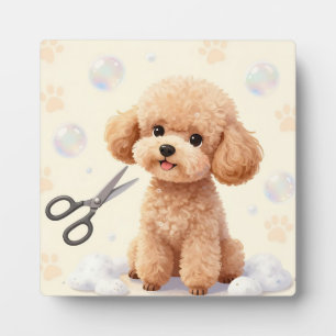 Cute Poodle Grooming Bubbles Scissors  Plaque
