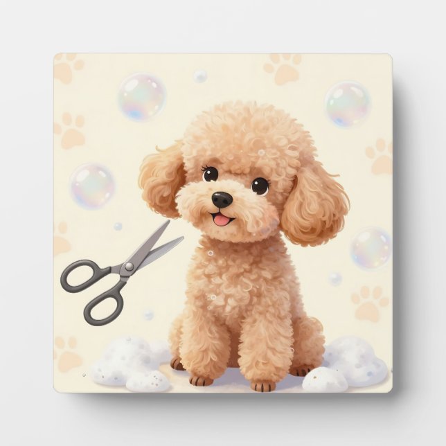Cute Poodle Grooming Bubbles Scissors  Plaque (Front)