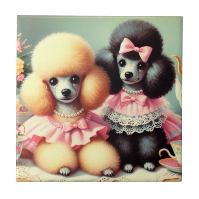 Cute Poodle Illustration Ceramic Tile (Front)