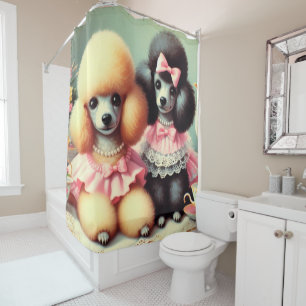 Cute Poodle Illustration Shower Curtain