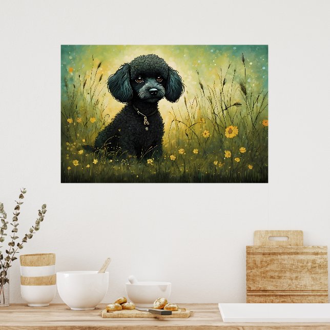 Cute Poodle In Meadow Art Print (Kitchen)