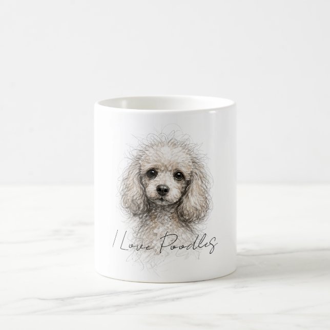 Cute Poodle Line Art, Cup Design - Poodle Lovers (Center)