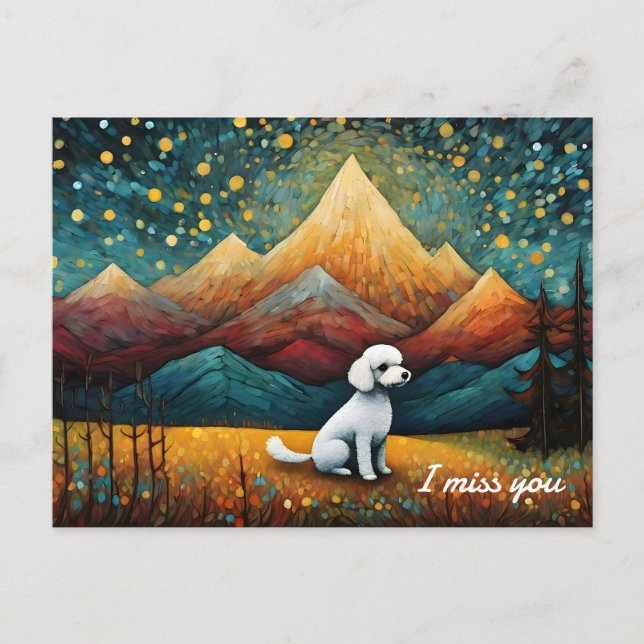 Cute Poodle Mountain Forest I Miss You Postcard (Front)