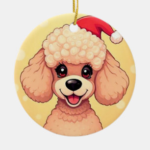 Cute Poodle Puppy in Christmas Scene with Gifts Ceramic Ornament