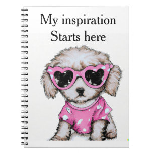 Cute Poodle puppy wearing pink glasses notebook